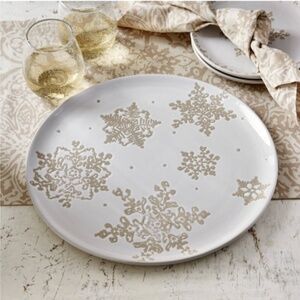 tagltd Falling Snow Platter Winter Gold Snowflake Accented 14-inch Round ~ NWT